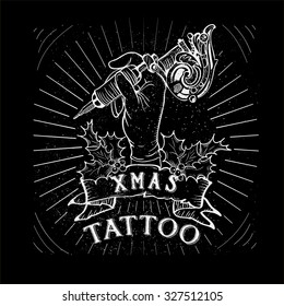 Christmas offer Christmas tattoo action vector - Vintage Christmas Skull Collection