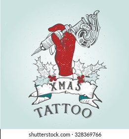 Christmas offer Christmas tattoo action vector - Vintage Christmas Skull Collection