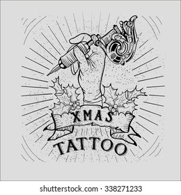 Christmas offer Christmas tattoo action vector - Vintage Christmas Skull Collection