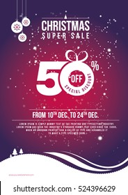 Christmas Offer Template Design with 50% Discount Tag - A4 Festival Sale Poster Layout Template with 50% Discount