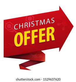 Christmas Offer text on red oblique rectangular with arrow head ribbon banner icon isolated on white background. Vector illustration