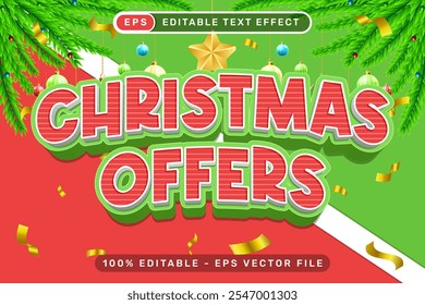 natal oferece efeito de texto 3d e efeito de texto editável para fins promocionais com fundo de natal