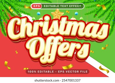 Navidad ofrece efecto de texto 3D y efecto de texto editable para fines promocionales con fondo de Navidad
