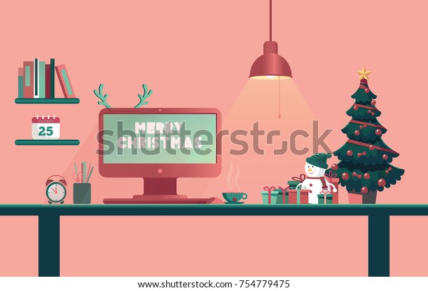 Christmas Office Desk New Year Workplace Stock Vector (royalty Free 