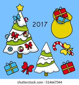 Christmas tree with gift 2017  on  background.
