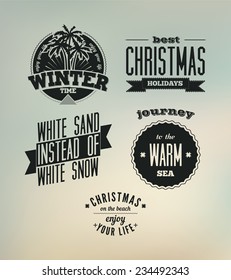Christmas on the beach. Set of vector typography designs 