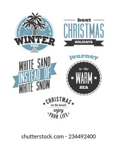Christmas on the beach. Set of vector typography designs 