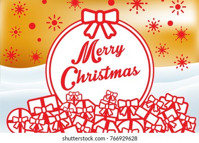 christmas on gold and firework background with red giftbox on snow season of merry x mas festival for vector illustration design eps10