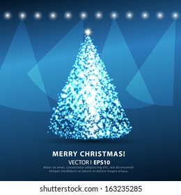 Christmas on a light blue background with Christmas tree. Vector EPS 10 illustration.