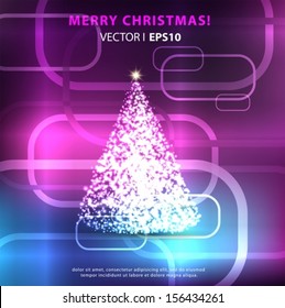 Christmas on a light blue purple background with Christmas tree.  Vector EPS 10 illustration.