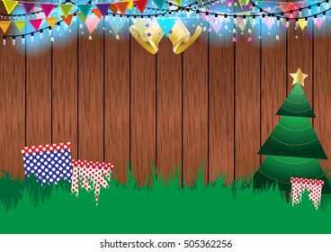 Christmas on wooden background vector illustration