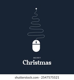 Christmas online education concept, Christmas card in navy blue background, Mouse Christmas tree