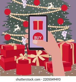 Christmas online shopping flat vector illustration
