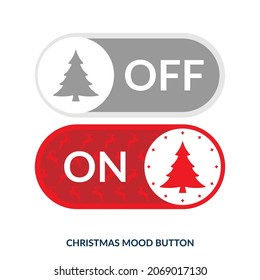 Christmas on-off toggle switch buttons template with Xmas tree. User interface design element. Vector illustration on white background.