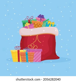 Christmas open bag of Santa Claus with gifts.
