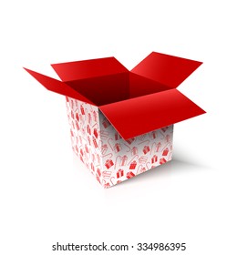 Christmas open box. New Year gift concept. Vector Illustration