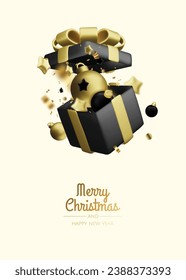 Christmas open gift box template. Christmas design Realistic decorative objects. Selling banners, surprise posters, flyers and brochures. holiday layout.