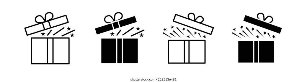 christmas open gift box thin line vector icons collection