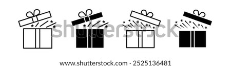 christmas open gift box thin line vector icons collection