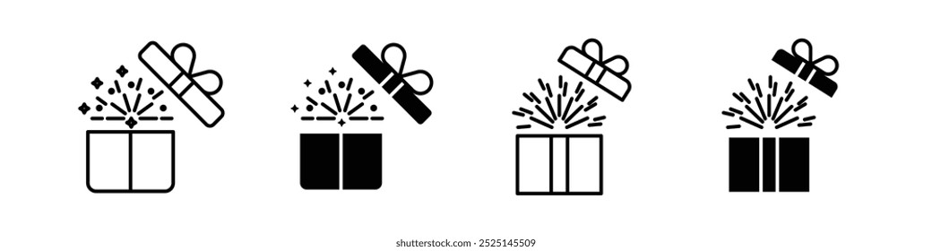 christmas open gift box vector filled and outlined iconss collection