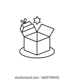 christmas open gift line art illustration