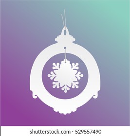 Christmas openwork white paper figures. Laser cut decoration template for greeting cards, invitations.Ball, gift, snowflake. Vector illustration.