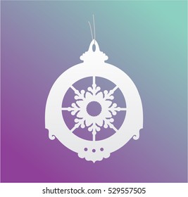 Christmas openwork white paper figures. Laser cut decoration template for greeting cards, invitations.Ball, gift, snowflake. Vector illustration.