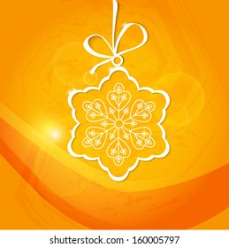 Christmas orange card with snowflake, Xmas card