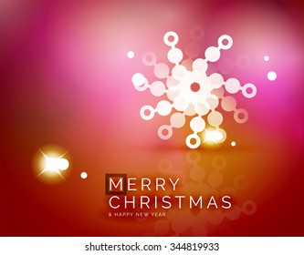 Christmas orange color abstract background with white transparent snowflakes. Holiday winter template, New Year layout