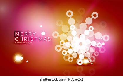 Christmas orange color abstract background with white transparent snowflakes. Holiday winter template, New Year layout