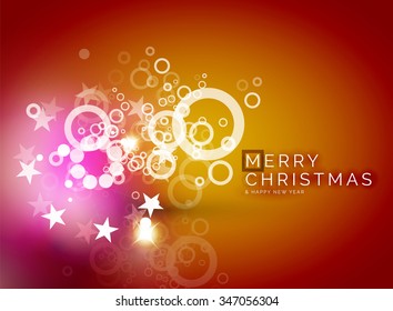 Christmas orange color abstract background with white transparent snowflakes. Holiday winter template, New Year layout