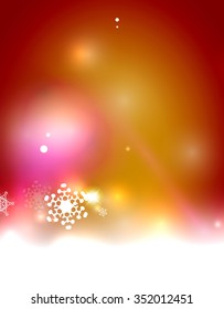 Christmas orange color abstract background with white transparent snowflakes. Holiday winter template, New Year layout
