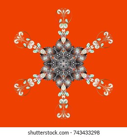 Christmas orange, gray and beiges. Vector illustration. Magic orange, gray and beige holiday abstract background with star and falling snowflakes.