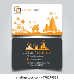 Christmas Orange White Black Theme of creative business card and name card with horizontal curve corner template for vector design layout standard of size.