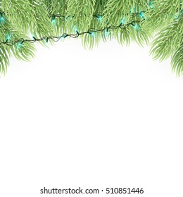 Christmas ornament background design element. Glowing lights Garlands Christmas tree decorations. 