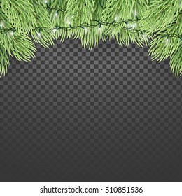 Christmas ornament background design element. Glowing lights Garlands Christmas tree decorations. 