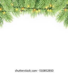 Christmas ornament background design element. Glowing lights Garlands Christmas tree decorations. 