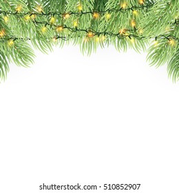 Christmas ornament background design element. Glowing lights Garlands Christmas tree decorations. 
