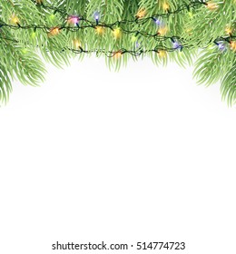Christmas ornament background design element. Glowing lights Garlands Christmas tree decorations. 
