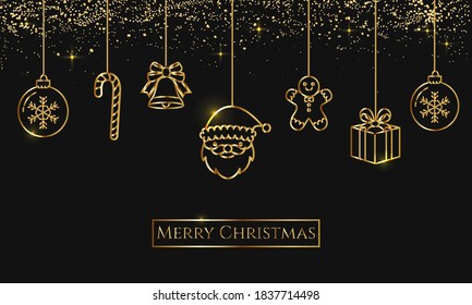 Christmas ornament background with gold glitter. Trendy elegant vector wallpaper. Merry Christmas decoration.