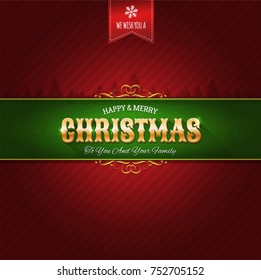 Christmas Ornament Background/
Illustration of a retro christmas design background, with green ribbon and striped elegant red background 