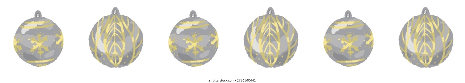 Christmas ornament ball horizontal divider line with delicate winter snowflake patterns