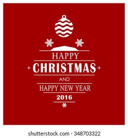 Christmas Ornament balls Greeting card. Christmas New Year Flat icon card illustration. Decorative Holiday Winter Creative typography with hanging balls banner backgrounds. Vector illustration