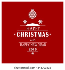 Christmas Ornament balls Greeting card. Christmas New Year Flat icon card illustration. Decorative Holiday Winter Creative typography with hanging balls banner backgrounds. Vector illustration