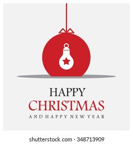 Christmas Ornament balls Greeting card. Christmas New Year Flat icon card illustration. Decorative Holiday Winter backgrounds. Vector illustration