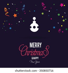 Christmas Ornament balls Greeting card. Christmas New Year Flat icon card illustration. Decorative Holiday Winter backgrounds. Vector illustration