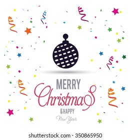 Christmas Ornament balls Greeting card. Christmas New Year Flat icon card illustration. Decorative Holiday Winter backgrounds. Vector illustration