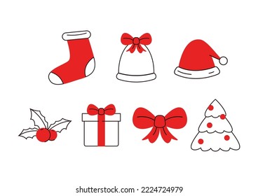 Christmas ornament with beautiful elements. Christmas icon vector set.