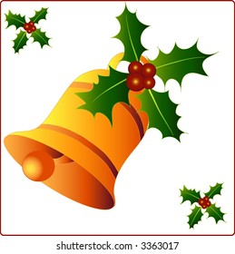 Christmas ornament with bell and holly, vector