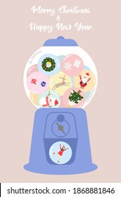 Christmas ornament in bubblegum machine.